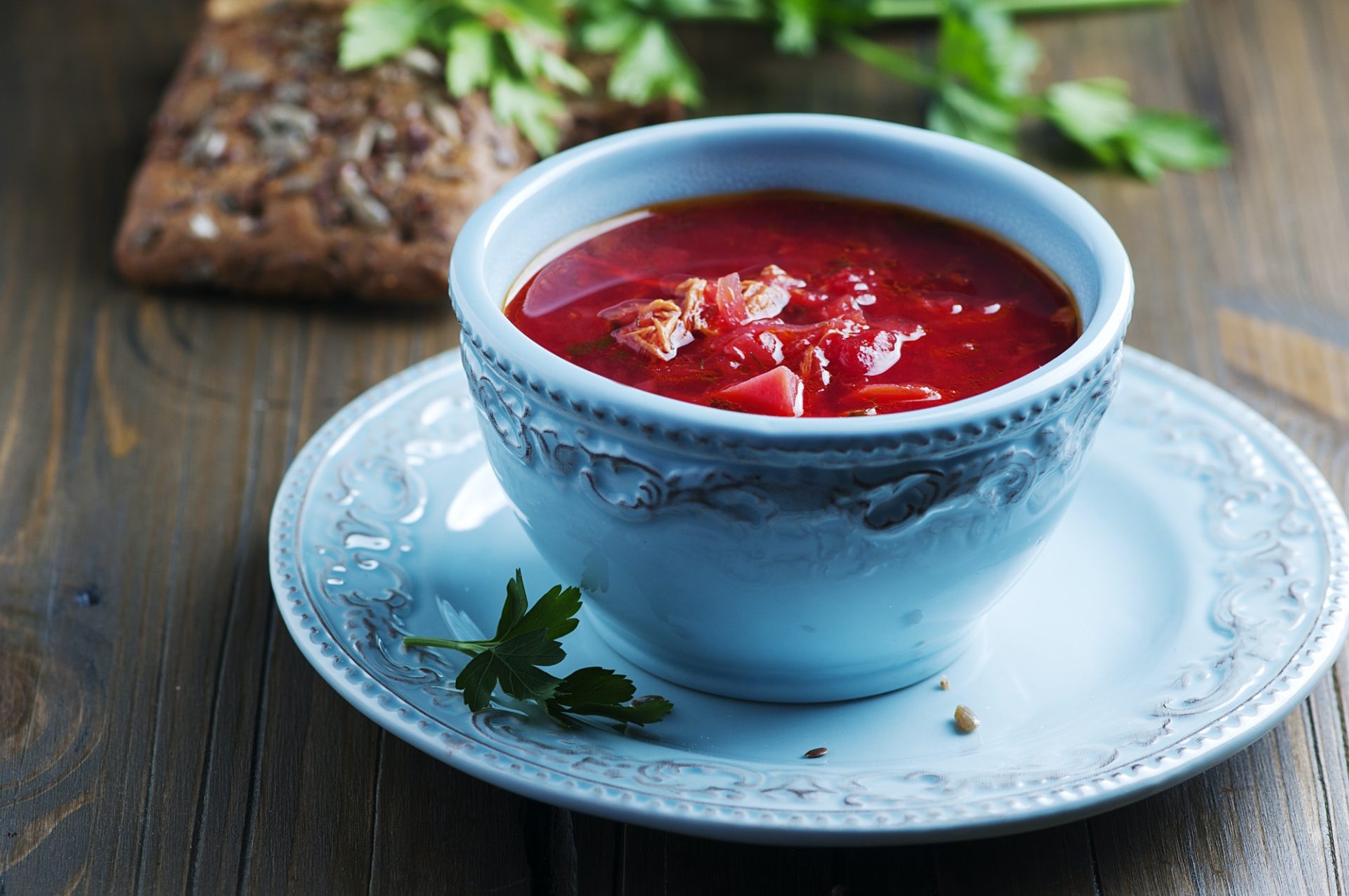 Traditional russian beetroot soup with parsley