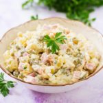 Traditional Russian salad "Olivier". New Year salad. Festive salad.