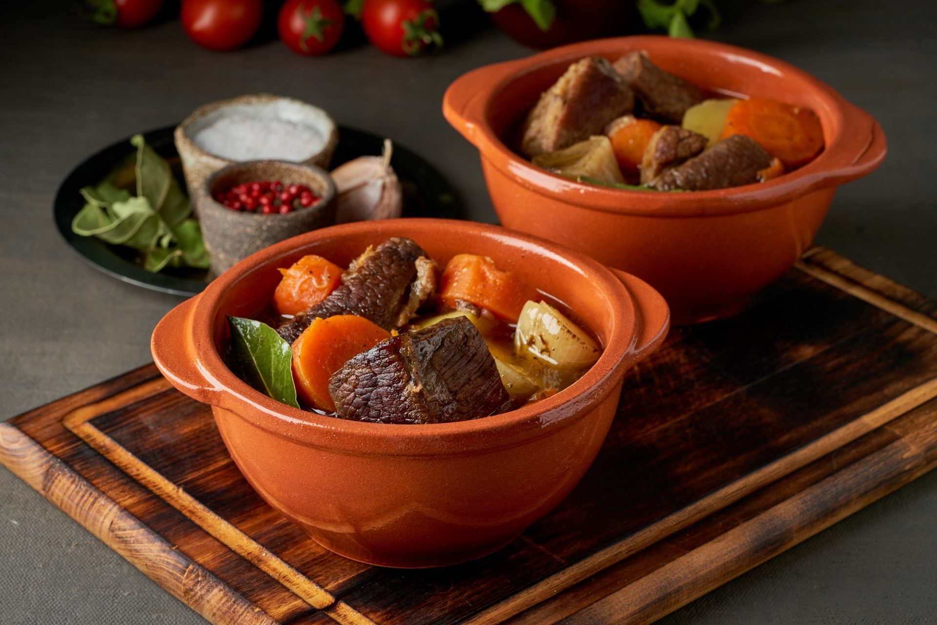 Goulash with large pieces of beef and vegetables