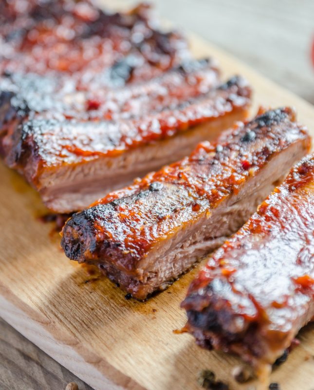 Grilled pork ribs in barbecue sauce