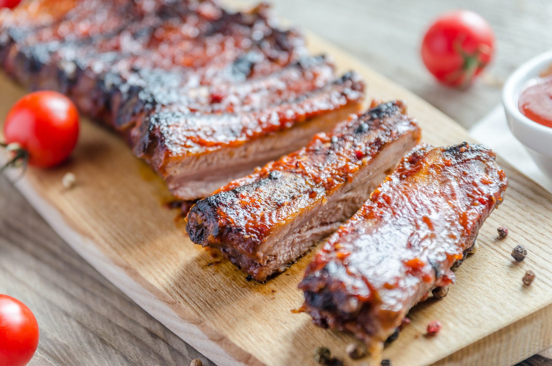 Grilled pork ribs in barbecue sauce