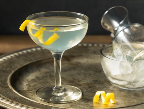 Refreshing Dry Martini with a Lemon Garnish