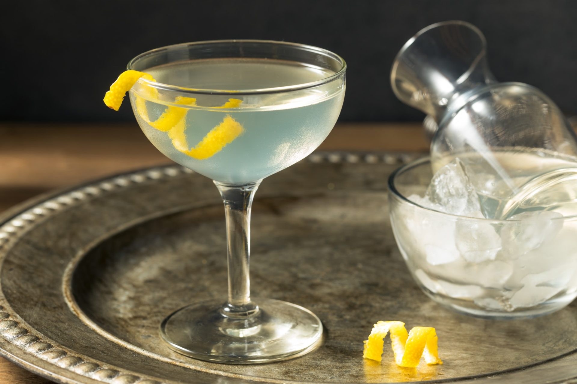 Refreshing Dry Martini with a Lemon Garnish