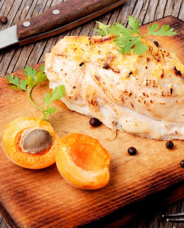 Chicken breasts cooked with apricot