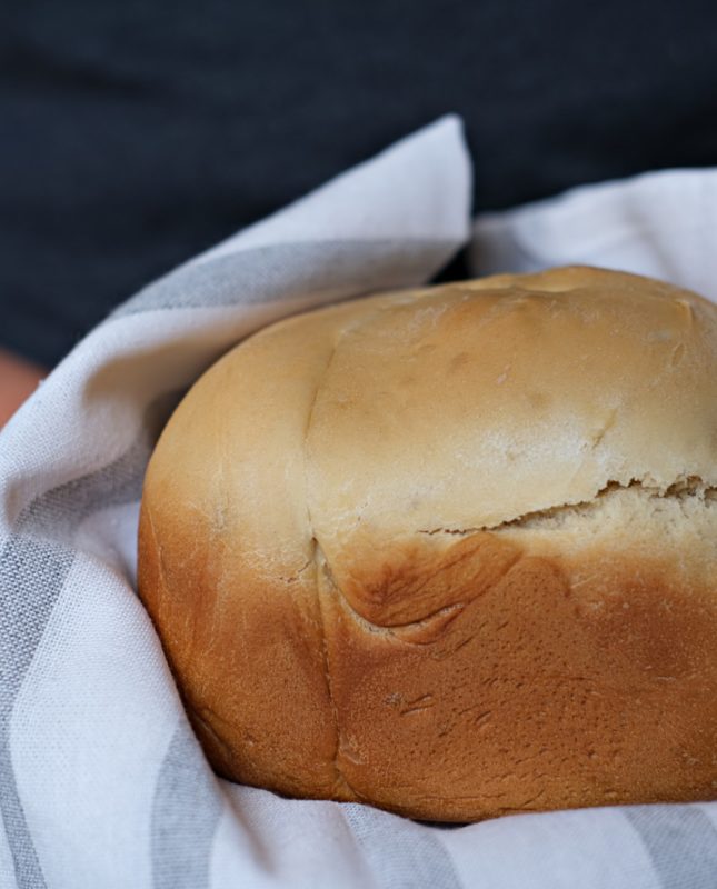 teenager boy holding fresh baked bread.