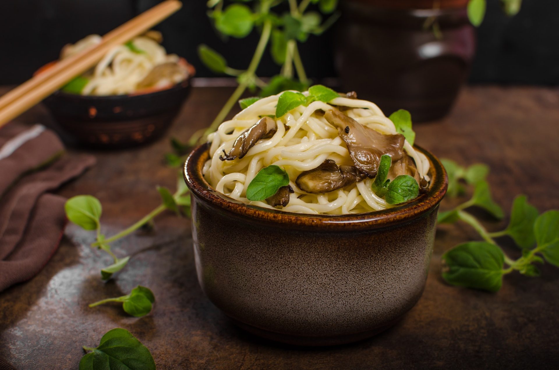 Chinese noodles with mushrooms